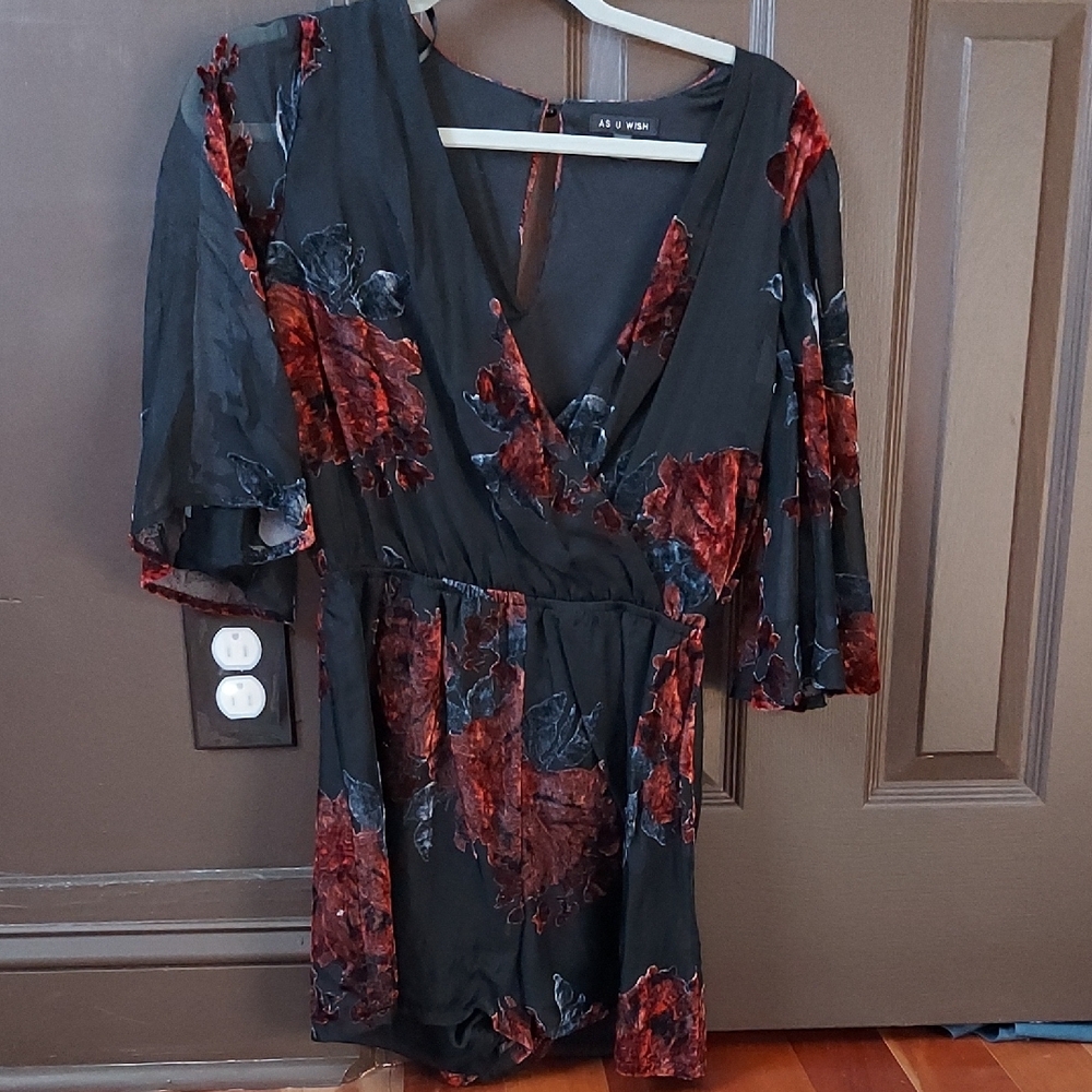 Floral Wrap Dress with Red and Black Design